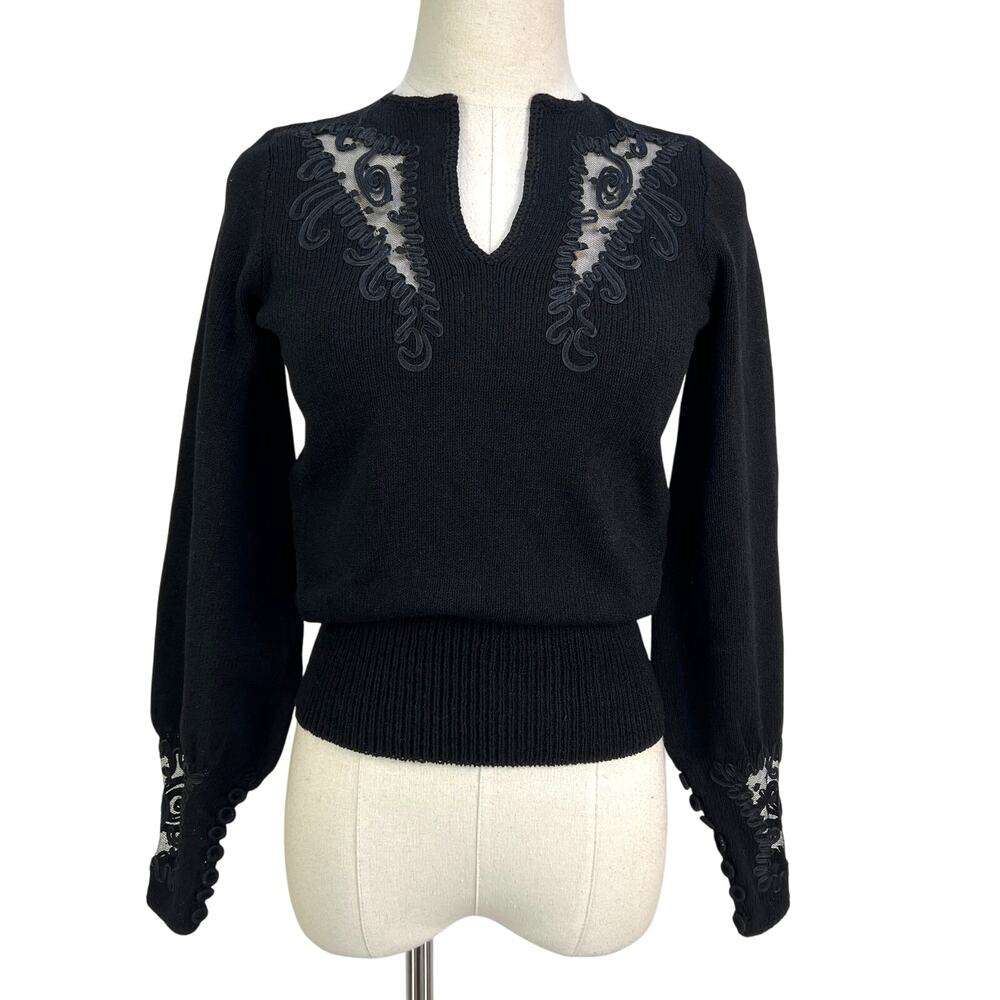 Pat Sandler for Wellmore Black Long Sleeve Knit Top Vintage 80's
